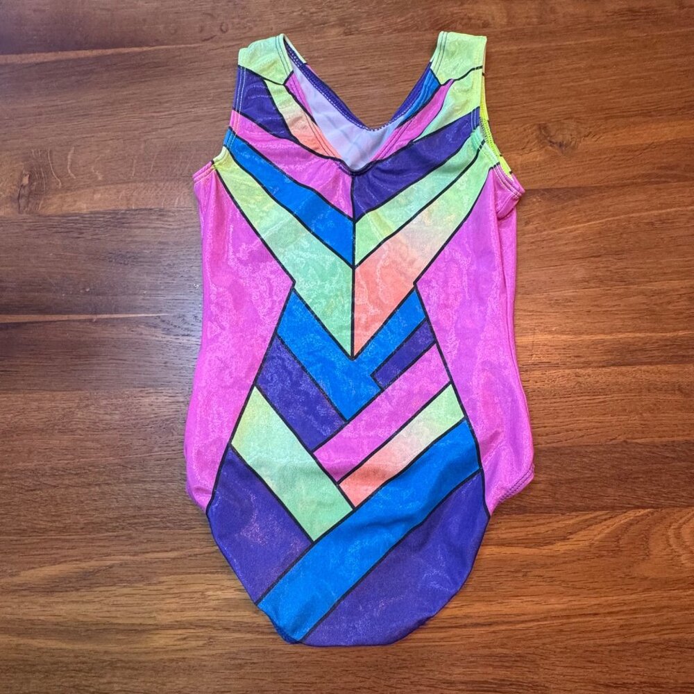 GK ELITE SoCal Gymnastics Leotard Girls CM 6-7 Neon State Gymnastics Leo Sparkly - Picture 2 of 7